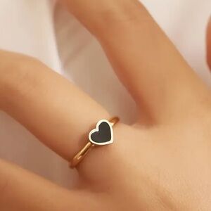 Gold Heart Ring with Black Enamel